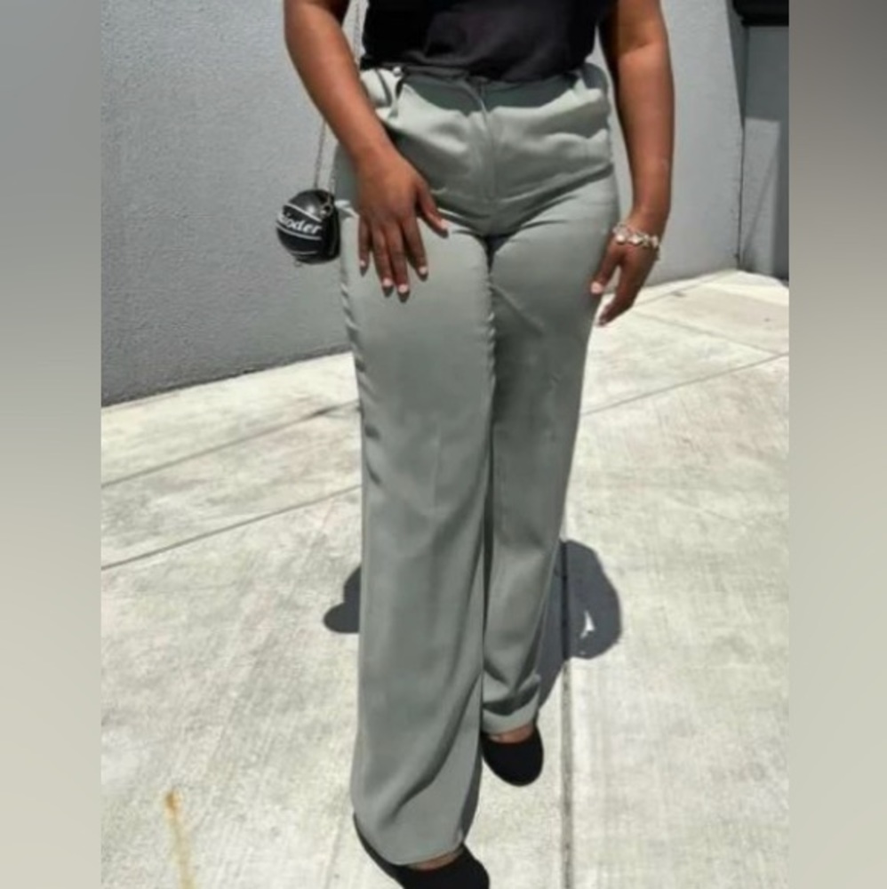 Olive green work pants for women with a little bit of flair bottom ,tight waist
